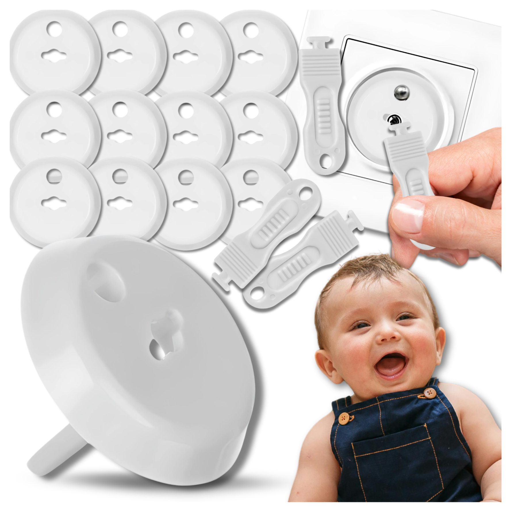 12 Pack Child Safety Socket Covers with Ground Pin and Keys Nicekids