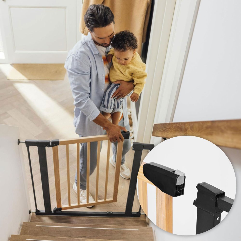 Adjustable safety gate for stairs and doors 74–80 cm, metal and wood (1)