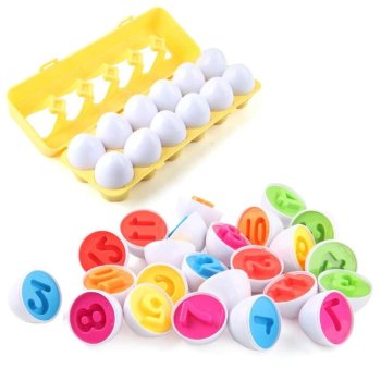 Kids Toddler Educational Toy Color Shape Digit Sorter Matching Egg Set Puzzle, 12 pcs