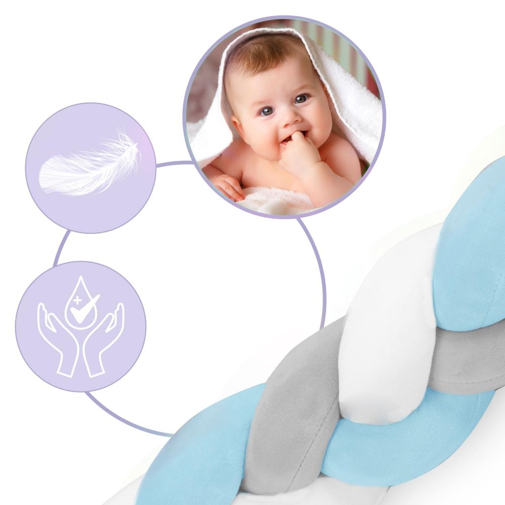 Ricokids Braided Cot Bumper, 3 m, blue-grey (3)