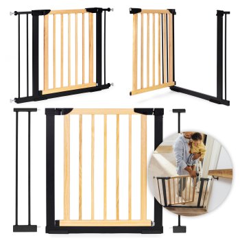 Adjustable safety gate 74–100 cm for stairs and doors, metal frame and wood
