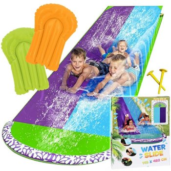 Double water slide with fountain and 2 inflatable boards, 480 cm
