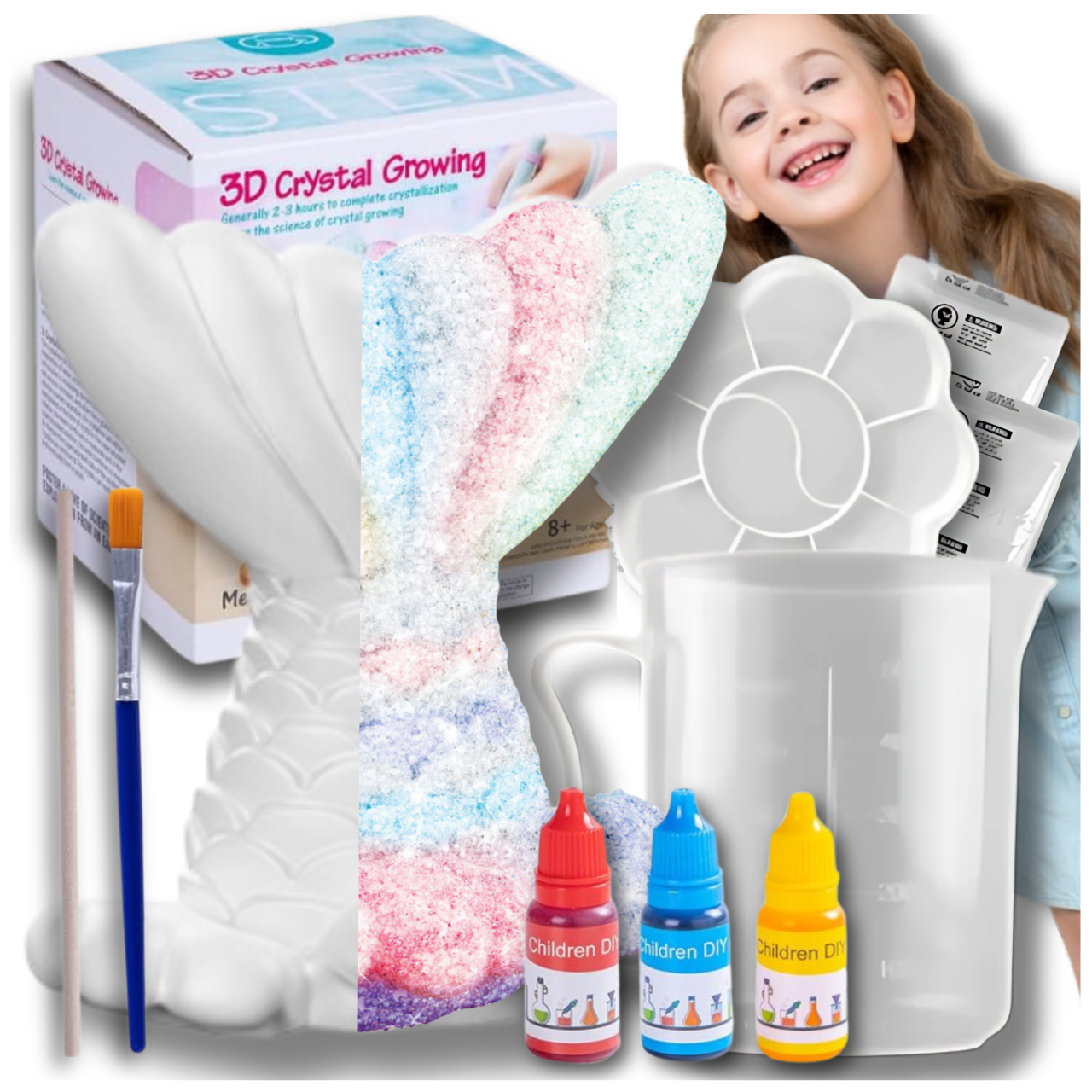 DIY Mermaid Tail Crystal Growing Kit Paint Your Own Craft Set for Kids