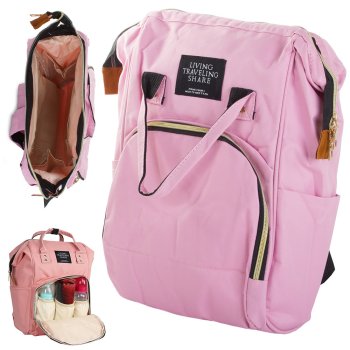 3-in-1 Diaper Bag Backpack with Stroller Straps, Pink