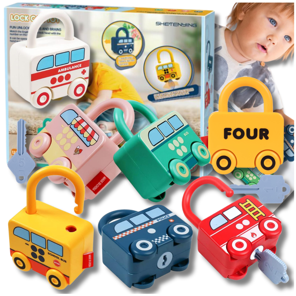 Educational Car Lock and Key Puzzle Montessori Sensory Toy for Toddlers