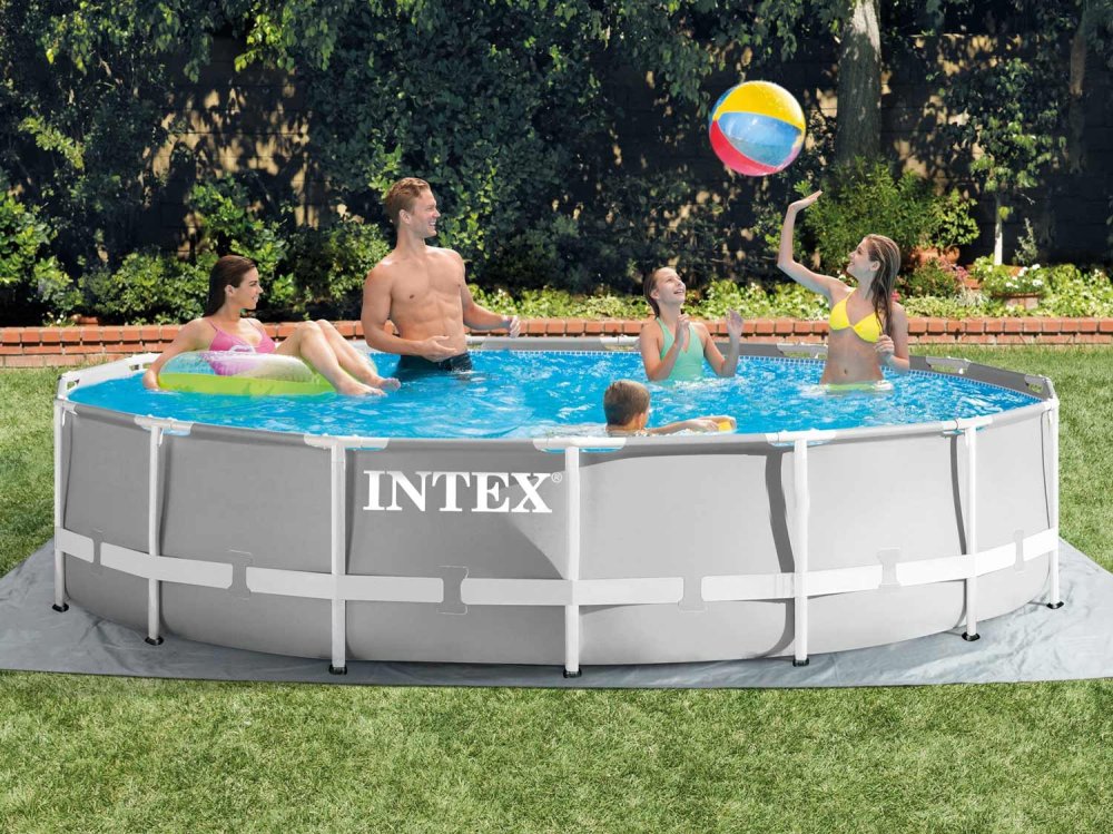 INTEX 26724 Frame Pool Set 457 x 107 cm, 18-in-1 with Filter Pump, Grey (0)
