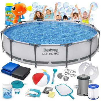 Bestway 56416 Steel Pro Frame Pool Set 366 x 76 cm, 16-in-1 + Free Bubble Machine