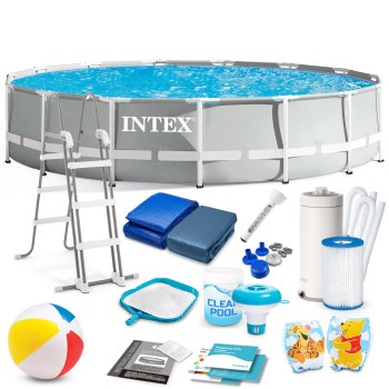 INTEX 26724 Frame Pool Set 457 x 107 cm, 18-in-1 with Filter Pump, Grey
