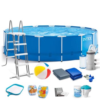 Intex 15ft x 48in Metal Frame Above Ground Pool Set with Filter Pump 17-in-1