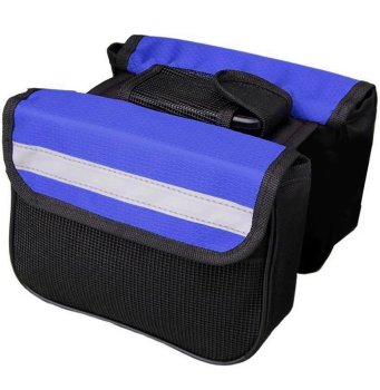 Bike frame bag with 2 compartments and reflective strip, black-blue