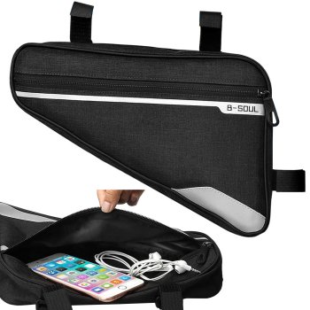 Bike frame bag with zipper and reflective strip, black