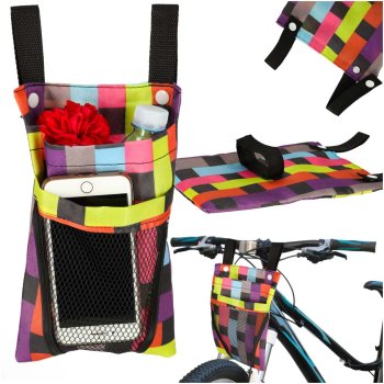 Bike Handlebar Bag with Phone Holder for Bicycles and Scooters, Colorful Plaid