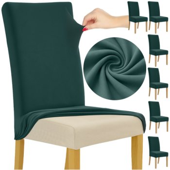 Ruhhy Stretch Velvet Chair Covers, Set of 6, Bottle Green 25992