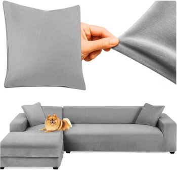 Stretch Velvet Corner Sofa Cover Ruhhy 26037, 145-185cm, Dark Grey