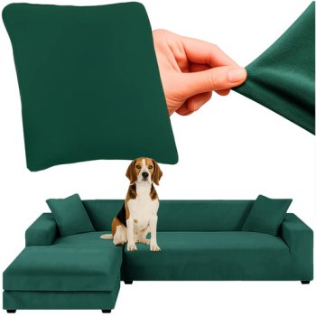 Velvet Stretch Corner Sofa Cover Ruhhy 26032, 145-185cm, Green