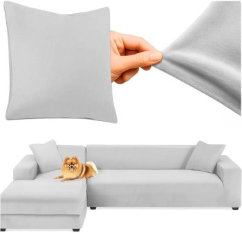 Ruhhy Stretch Velvet Corner Sofa Cover 26035, 145-185 cm, Light Grey