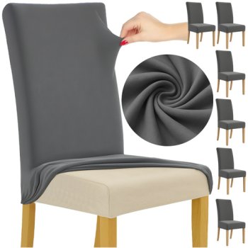 Stretch Velvet Dining Chair Covers Ruhhy 25990, Set of 6, Dark Grey