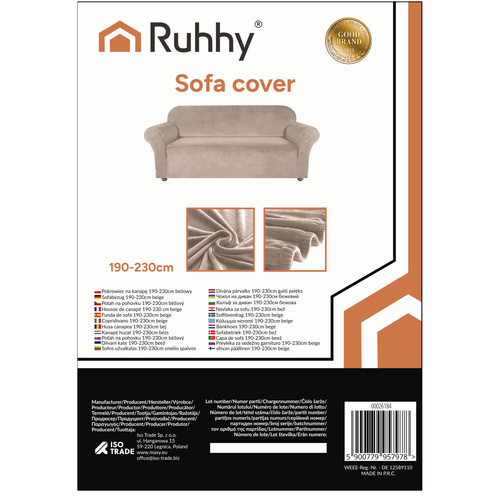 Ruhhy Stretch Corner Sofa Cover 190-230cm, Waterproof, Beige 26184 (2)