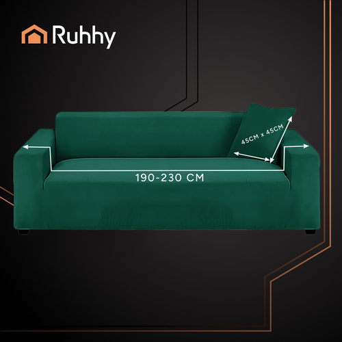 Stretch Velvet Corner Sofa Cover Ruhhy 26183, 190-230 cm, Dark Green (0)