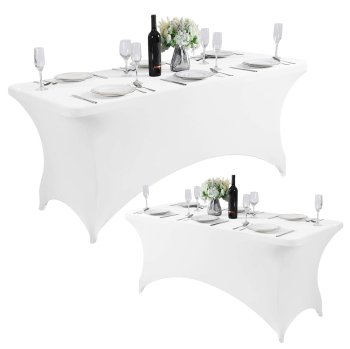 Stretch Spandex Table Cover for 180 cm 6FT Banquet Table MultiGarden, White