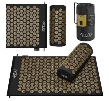 4Fizjo Acupressure Acupuncture Massage Mat Set with Pillow, 68x42 cm, Black/Gold