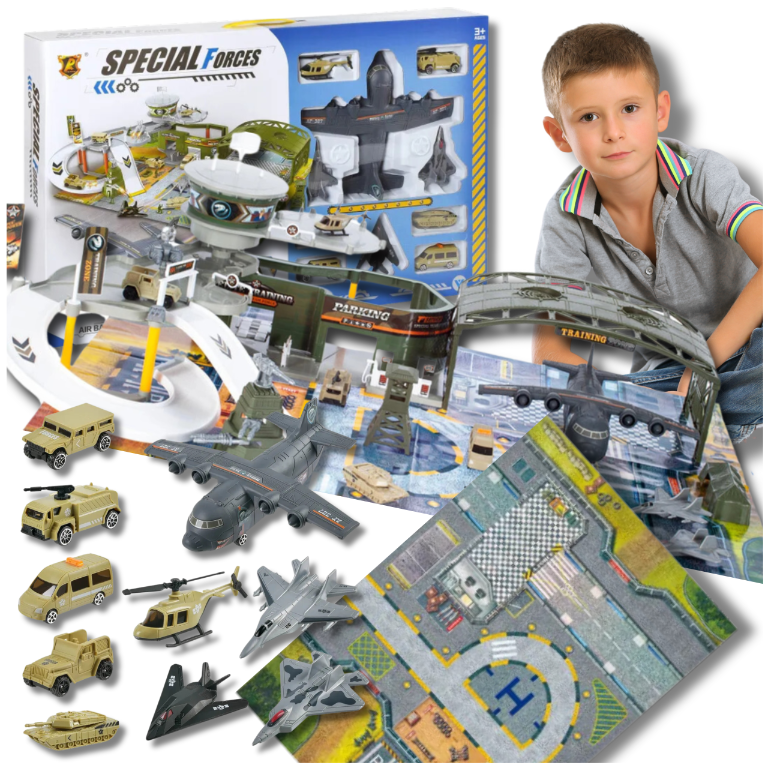 Airfield Military Base Set Xl Toy For Kids Planes Vehicles Hangar