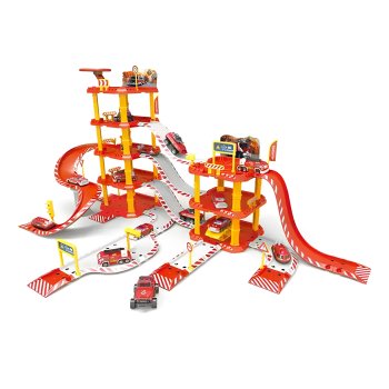Fire Station Playset 4 Level Toy Garage with Gas Station and Helicopter 100 Pieces