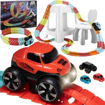 Flexible Car Race Track Set with LED Light-Up Car, 193 Pieces