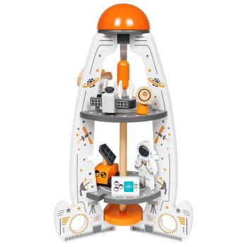 Kids Wooden Rocket Ship Activity Center with Parking Garage