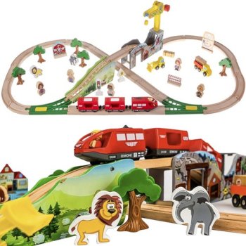 Kruzzel 22495 Wooden Train Set with Track, 57 Pieces