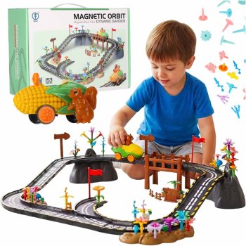 Magnetic Race Track Building Set with Light-Up Car 153 Pieces STEM Toy for Kids