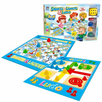 2-in-1 Family Board Game with Snakes and Ladders and Ludo