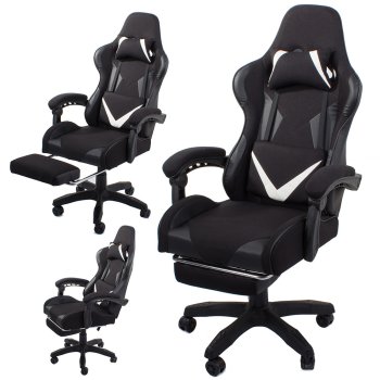 Ergonomic Swivel Gaming Chair with Retractable Footrest, Black