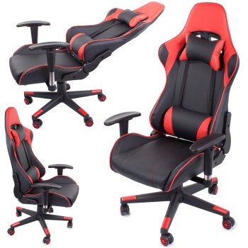 Ergonomic Swivel Gaming Chair with 2D Adjustable Armrests, Red