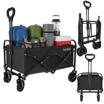 Gardlov Folding Garden Cart 90L Heavy Duty Utility Wagon, 100kg Capacity, Black