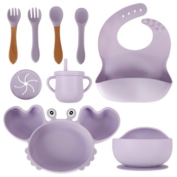 Set of silicone children's dishes 9 elements, purple