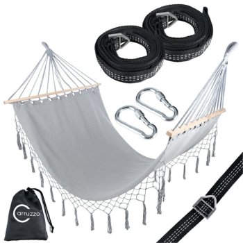 Garden Home Single Hammock with Wooden Rod and Mounting Set, 200x100 cm