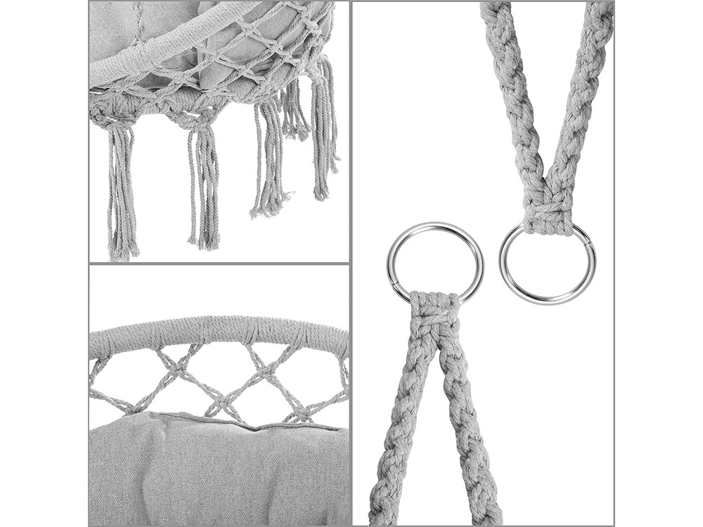 Hanging chair with cushion, boho nest swing for home and garden, grey (3)