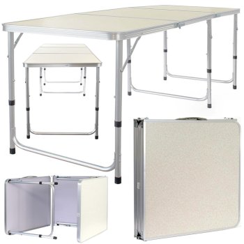 Folding Camping Table Garden Outdoor 180x60cm, Cream