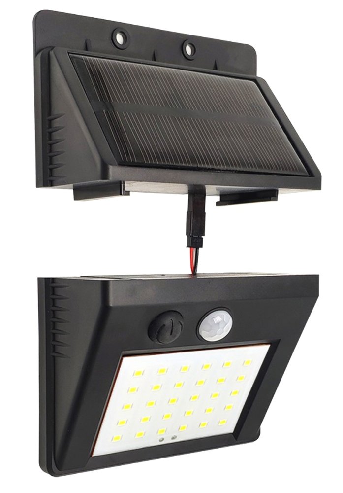 Outdoor solar LED lamp with motion and dusk sensor, 30 LEDs, black (0)