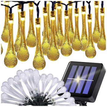 Solar garden LED string lights with 20 icicle bulbs, warm white