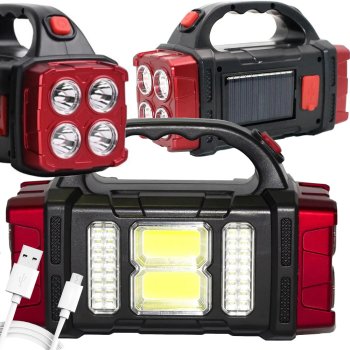 Solar flashlight portable rechargeable LED cob powerbank floodlight