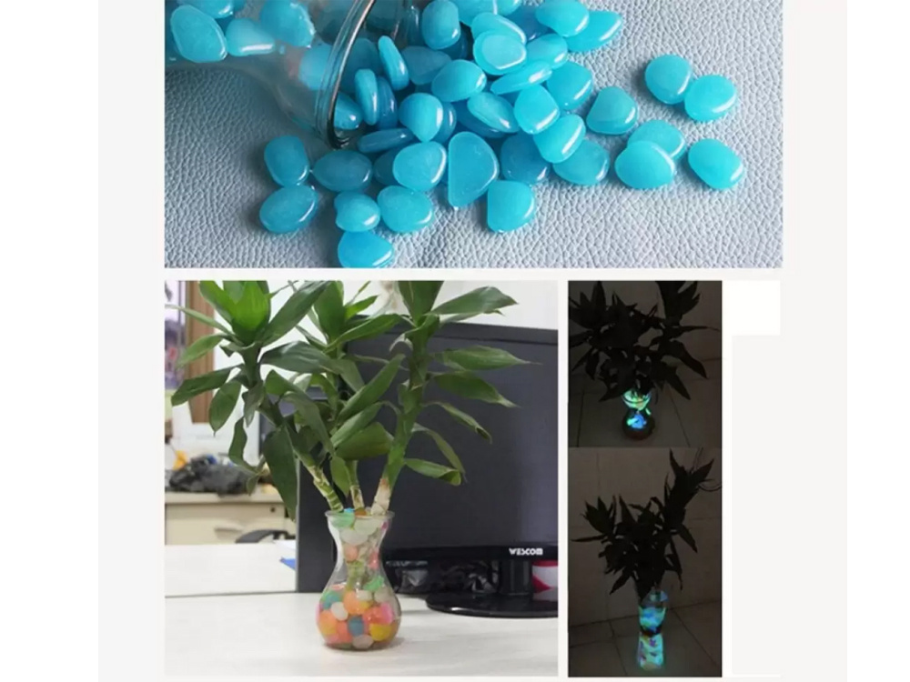 Fluorescent Lighting Stones, Glowing Pebbles, Blue, Pack of 100 (7)
