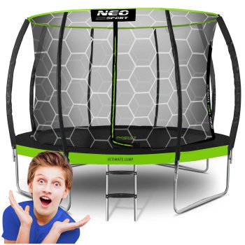 Garden trampoline 12ft (374 cm) with inner safety net Neo-Sport, black/green