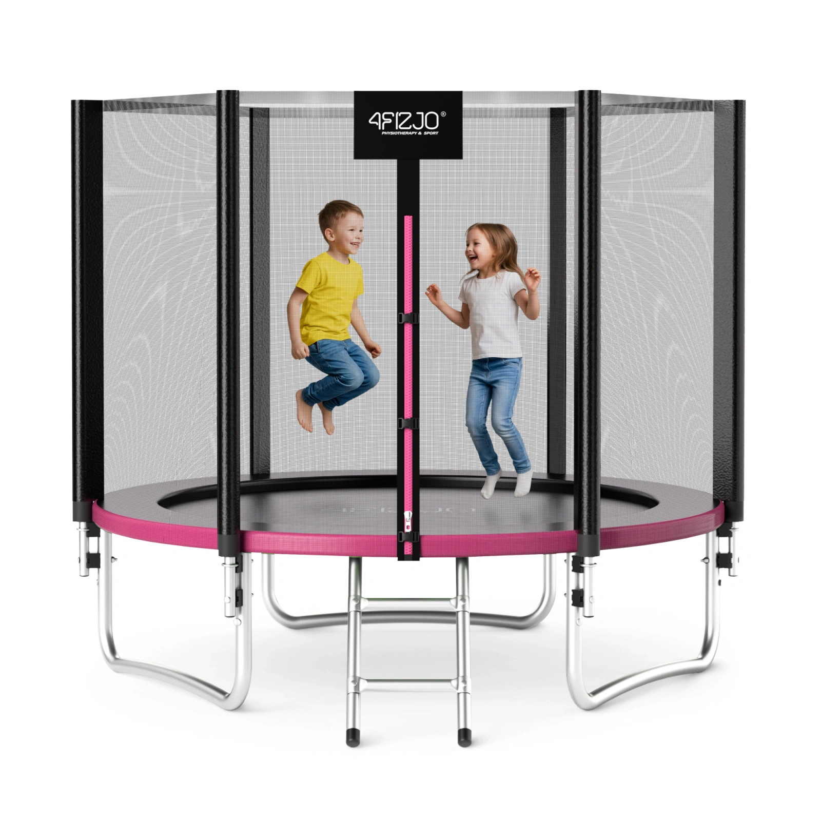 4FIZJO CLASSIC Garden Trampoline with Net for Kids 8ft 252cm, Pink-Black