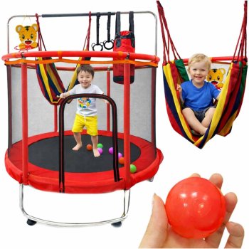 Kids Trampoline with Enclosure Net and Basketball Hoop 5ft, Red