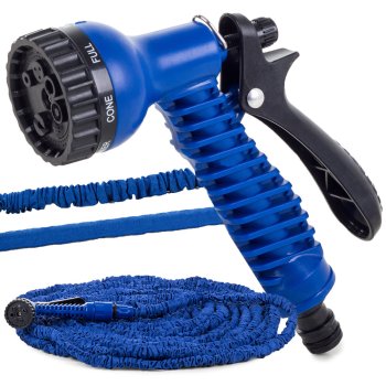 Expandable Garden Hose 15-45m with 7-Pattern Spray Nozzle, Blue