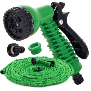 Expandable Garden Hose with 7-Function Spray Gun 45m, Green