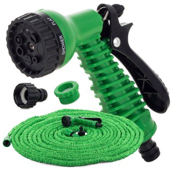 Expandable Garden Hose with 7-Function Spray Gun 60m, Green