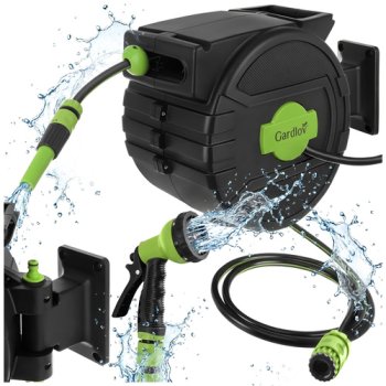 Automatic Garden Hose Reel 20m Gardlov Wall Mounted, black green